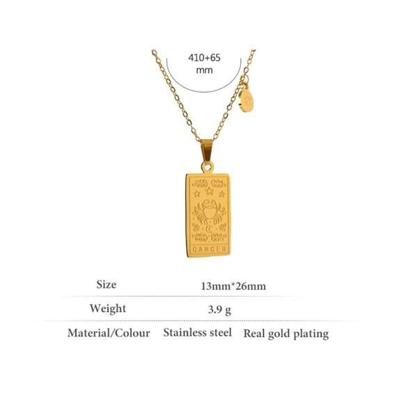 NEW 18K Gold Plated Virgo Sign Zodiac Tarot Card Square Pendant Necklace - Picture 8 of 14